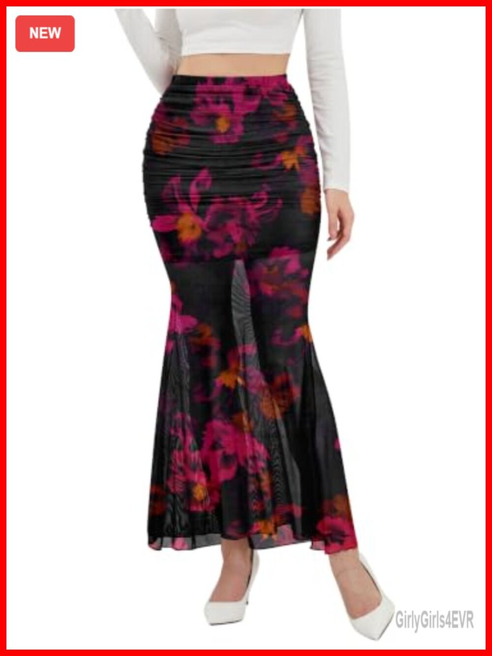 NASHALYLY Women's Mesh High Waist Bodycon Maxi Skirt Fishtail